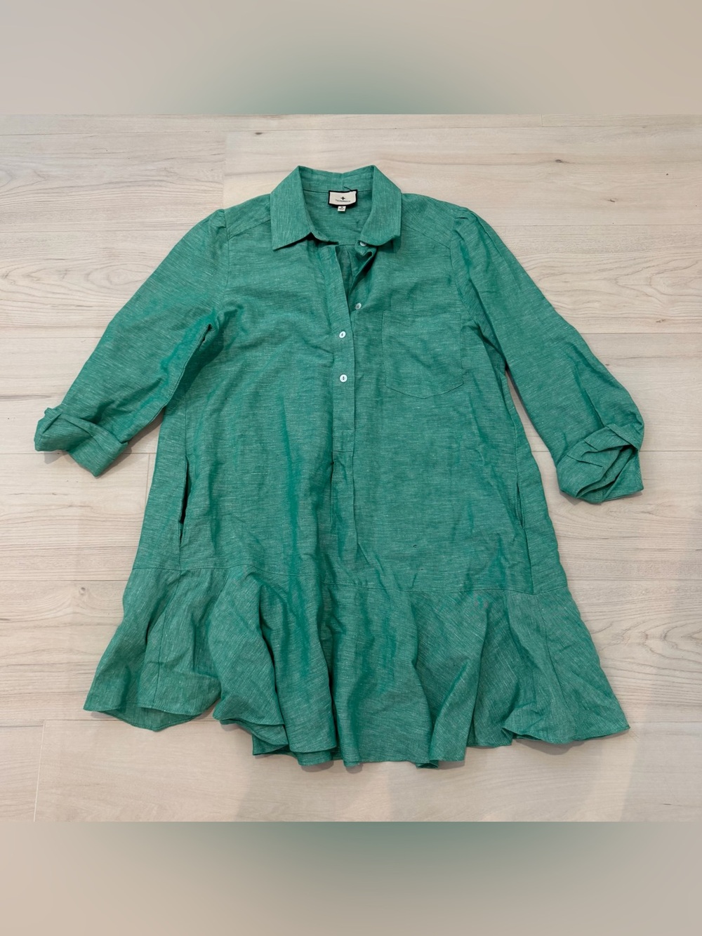 Tuckernuck Green Ruffle-Hem Shirt Dress